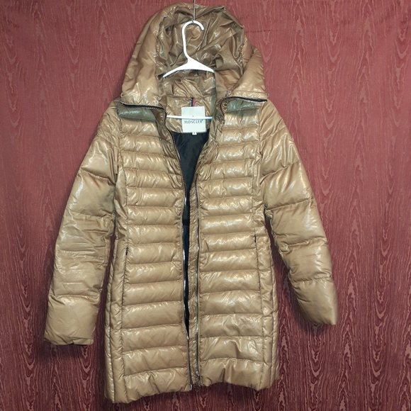 MONCLER PUFFER COAT LONG SLEEVE GOLDISH WOMEN'S SIZE 2 - Picture 2 of 14
